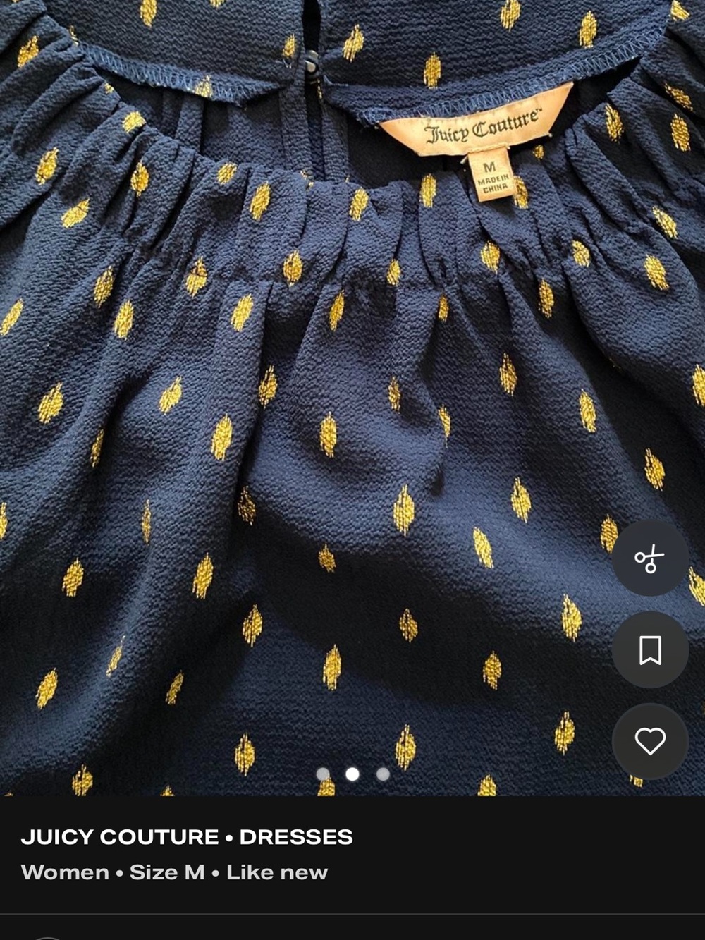 Juicy Couture Navy Dress with Gold Metallic Dot Accents